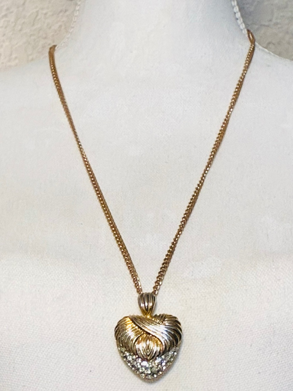 Gold Heart Pendant Necklace with Crystal Accents - Women Jewelry